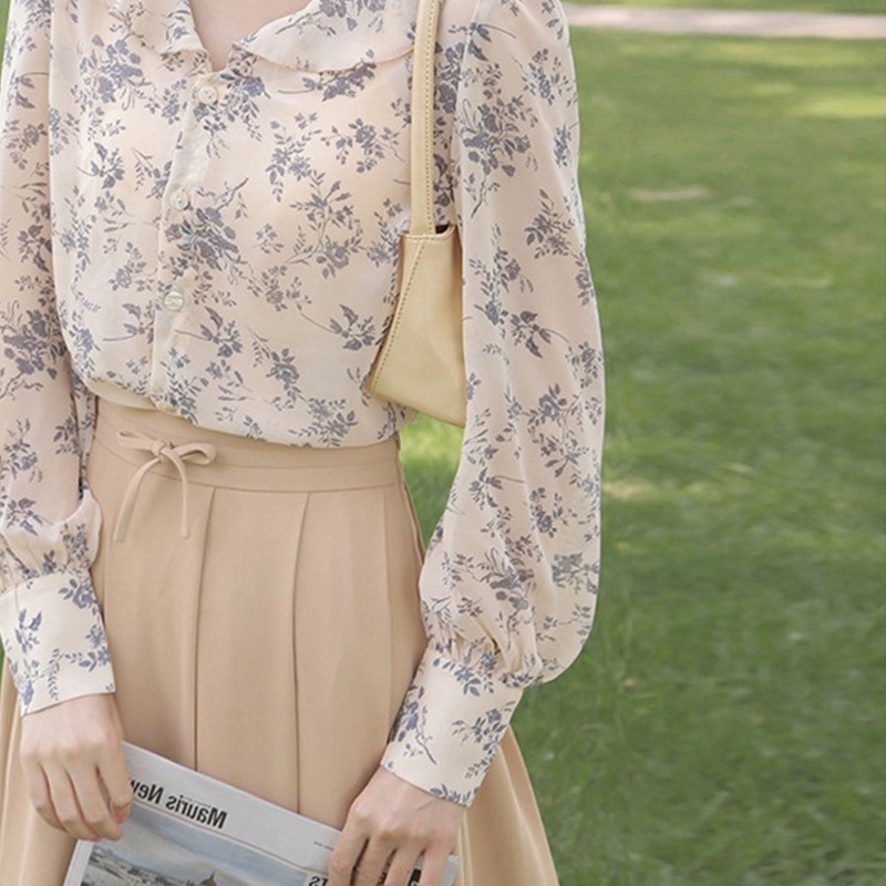 年新款女長裙法式赫本風套裝茶歇碎花連衣裙子春夏設計感小眾-細節圖2