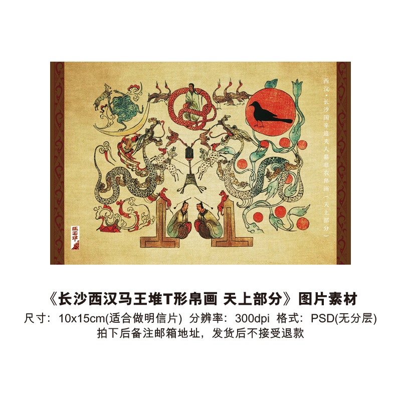 長沙西漢馬王堆博物館導引圖T形帛畫人物御龍明信片高清電子版-細節圖3