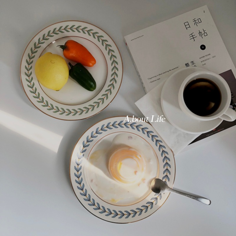「About Life」ins韓國復古金邊點心盤甜品盤樹葉款早餐盤下午茶-細節圖3