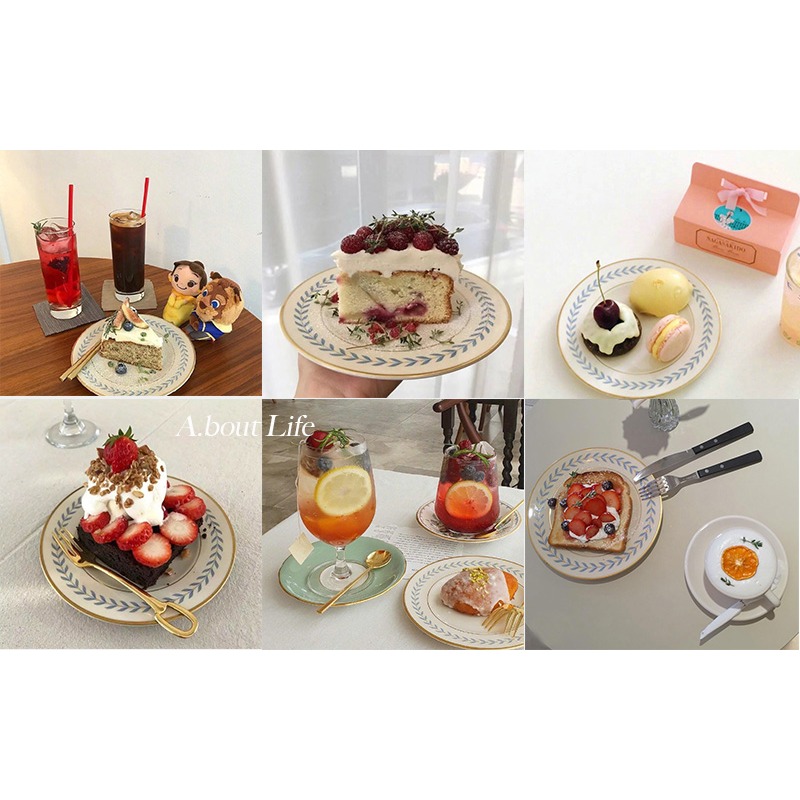 「About Life」ins韓國復古金邊點心盤甜品盤樹葉款早餐盤下午茶-細節圖8