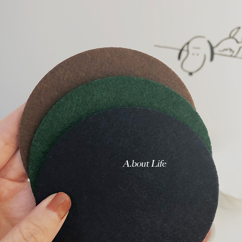 「About Life」創意自制毛氈杯墊北歐風簡約家用圓形餐墊棕/綠/藍-細節圖4