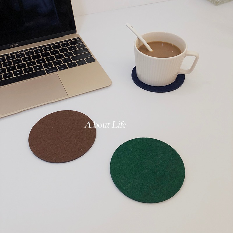 「About Life」創意自制毛氈杯墊北歐風簡約家用圓形餐墊棕/綠/藍-細節圖10