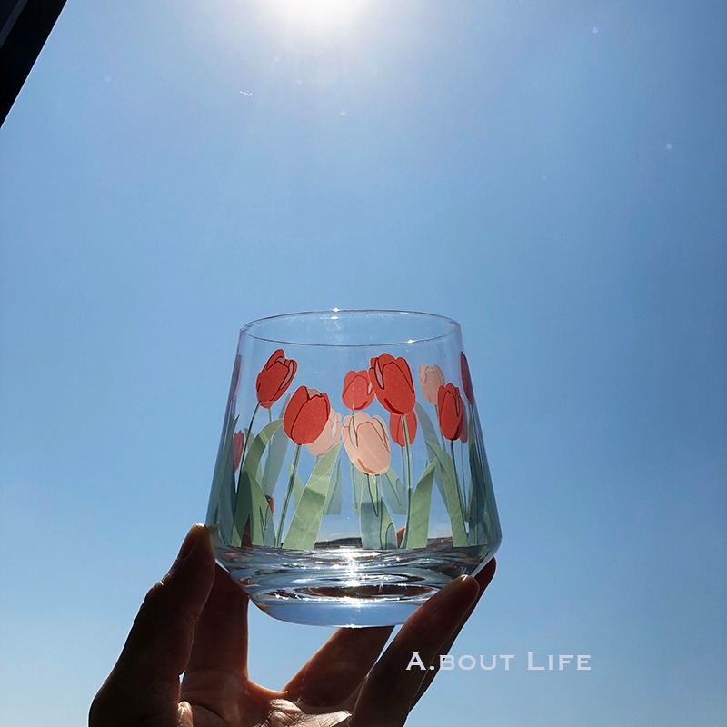 「About Life」日光下的鬱金香 微波耐熱玻璃杯少女水杯ins果汁杯-細節圖9
