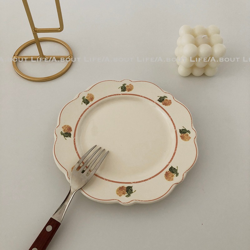 「About Life」出口復古vintage做舊美式田園風花朵陶瓷ins甜品盤-細節圖2