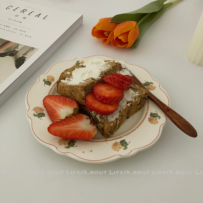 「About Life」出口復古vintage做舊美式田園風花朵陶瓷ins甜品盤-細節圖7