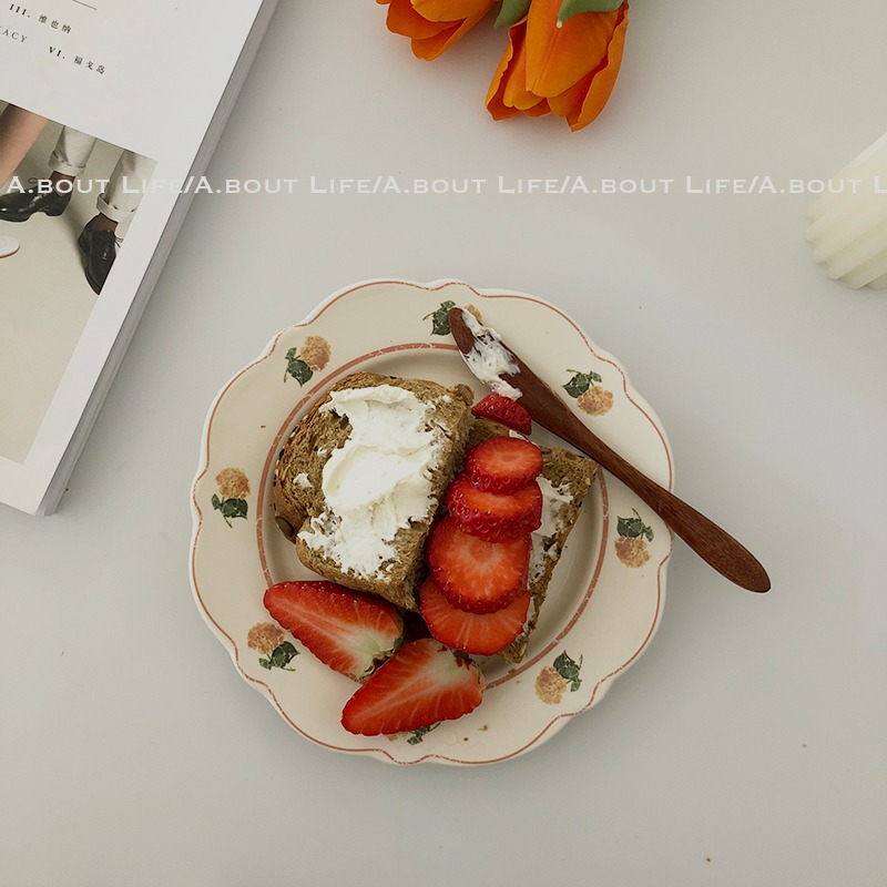 「About Life」出口復古vintage做舊美式田園風花朵陶瓷ins甜品盤-細節圖8