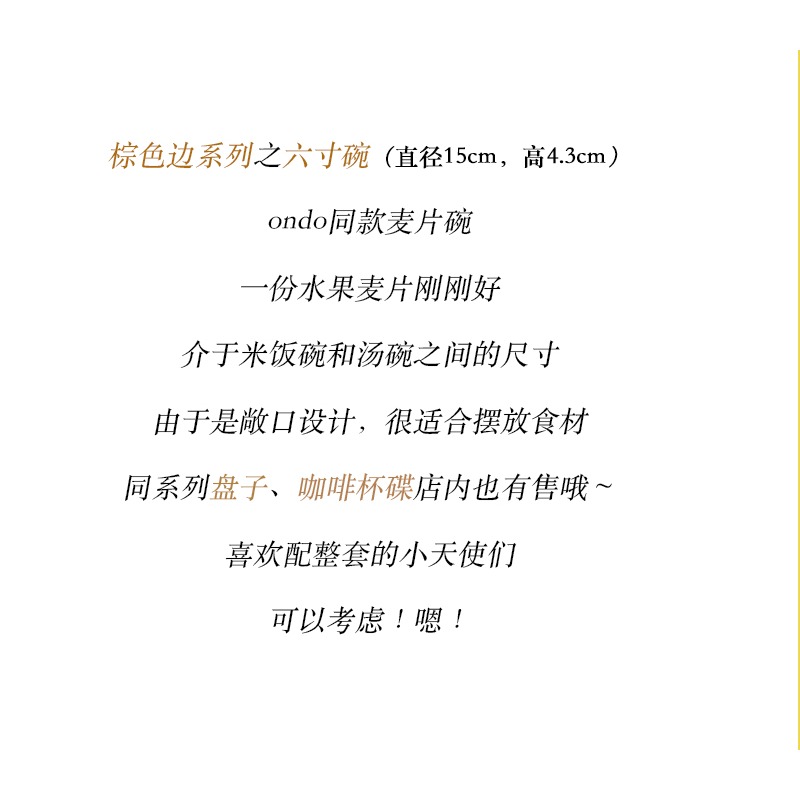 「About Life」復古棕色邊線條陶瓷碗ins同款酸奶碗燕麥早餐碗-細節圖8