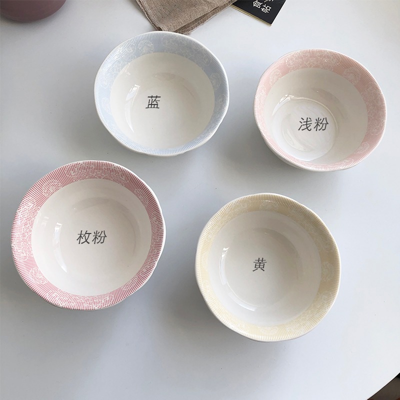 「About Life」出口浮雕帶底紋北歐花邊好看的碗盤套裝家用甜品碗-細節圖5