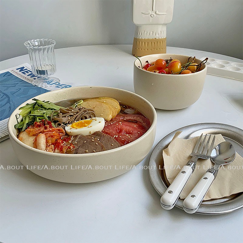 About Life-韓式拌飯碗圓潤豎邊碗ins風湯碗家用大號沙拉碗泡麪碗-細節圖3