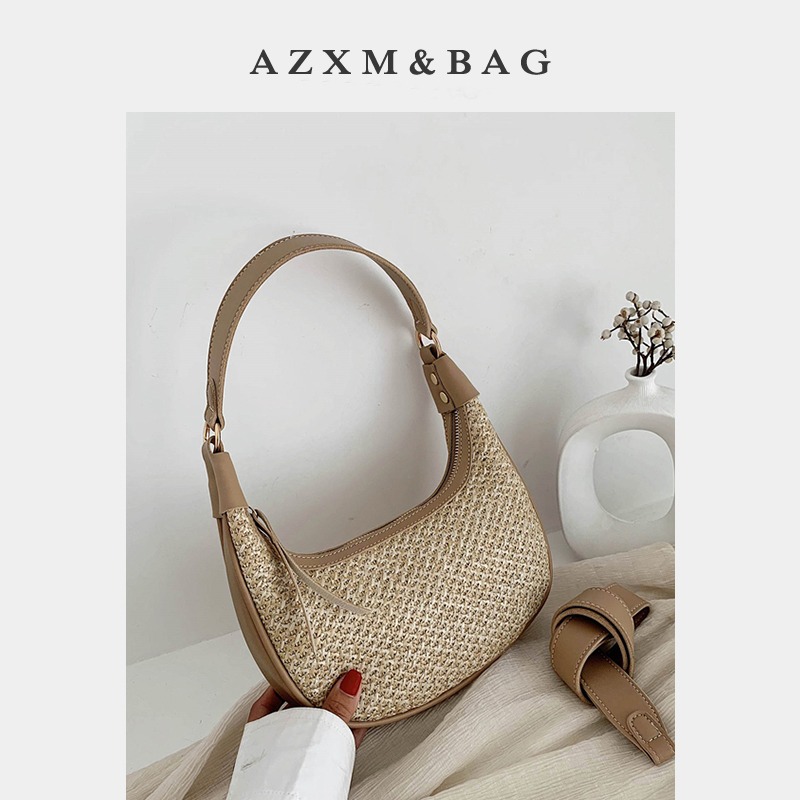 洋氣法國小眾高級質感腋下包2021新款流行復古百搭編制沙灘斜挎包-細節圖2