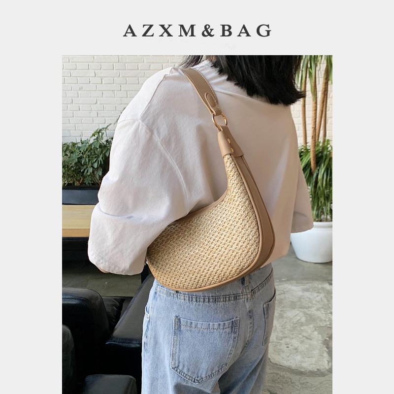 洋氣法國小眾高級質感腋下包2021新款流行復古百搭編制沙灘斜挎包-細節圖3