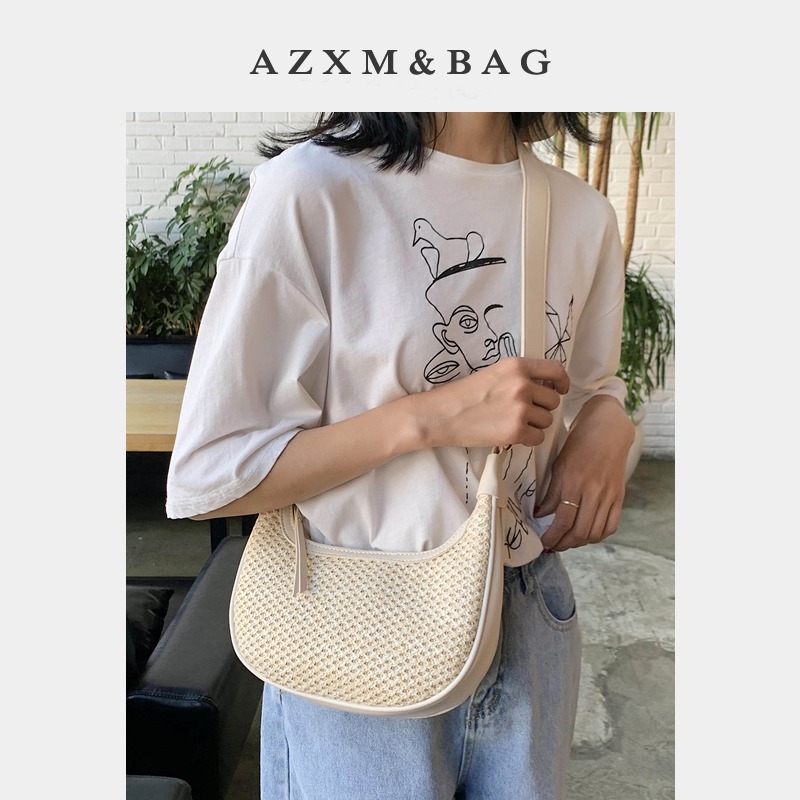 洋氣法國小眾高級質感腋下包2021新款流行復古百搭編制沙灘斜挎包-細節圖4