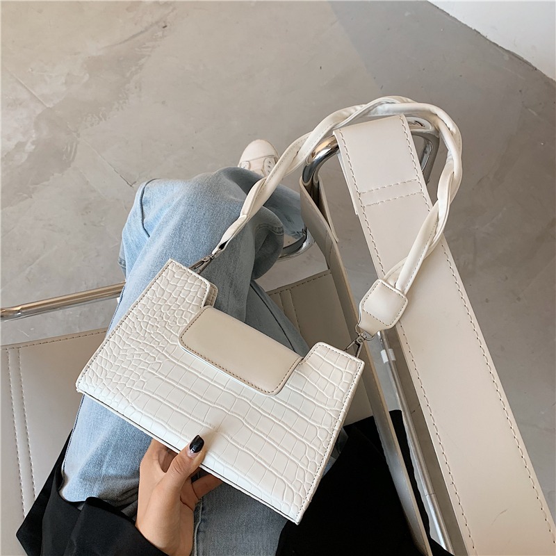 韓國ins小眾設計高級感法式腋下包女2021新款鱷魚紋奶茶色腋下包-細節圖4