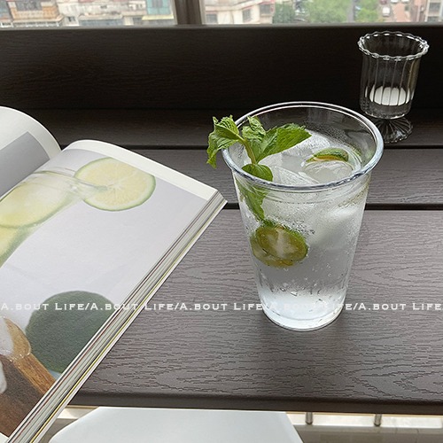 About Life_厚底透明玻璃杯 ins風翻口杯 冷飲杯 翻邊果汁杯350ml-細節圖3