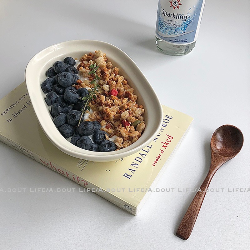 「About Life」折邊橢圓盤 韓國ins風莫蘭迪色啞光陶瓷飯盤沙拉碗-細節圖2