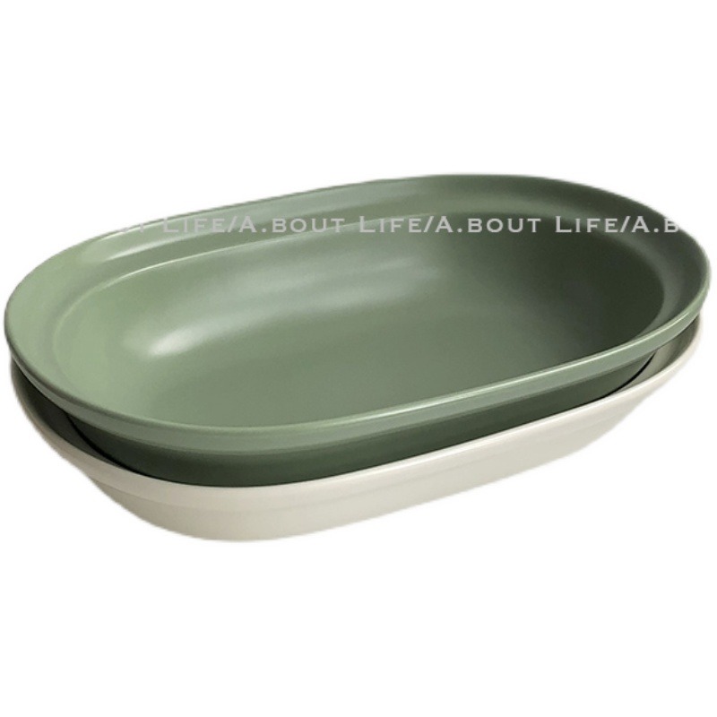 「About Life」折邊橢圓盤 韓國ins風莫蘭迪色啞光陶瓷飯盤沙拉碗-細節圖5