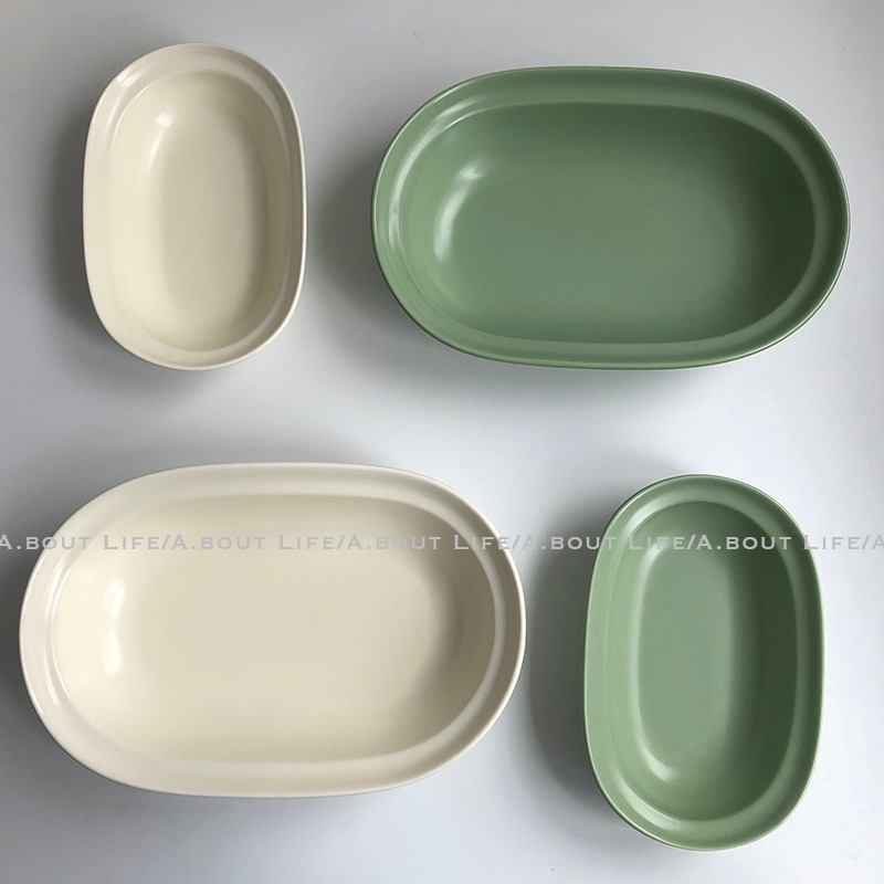 「About Life」折邊橢圓盤 韓國ins風莫蘭迪色啞光陶瓷飯盤沙拉碗-細節圖6