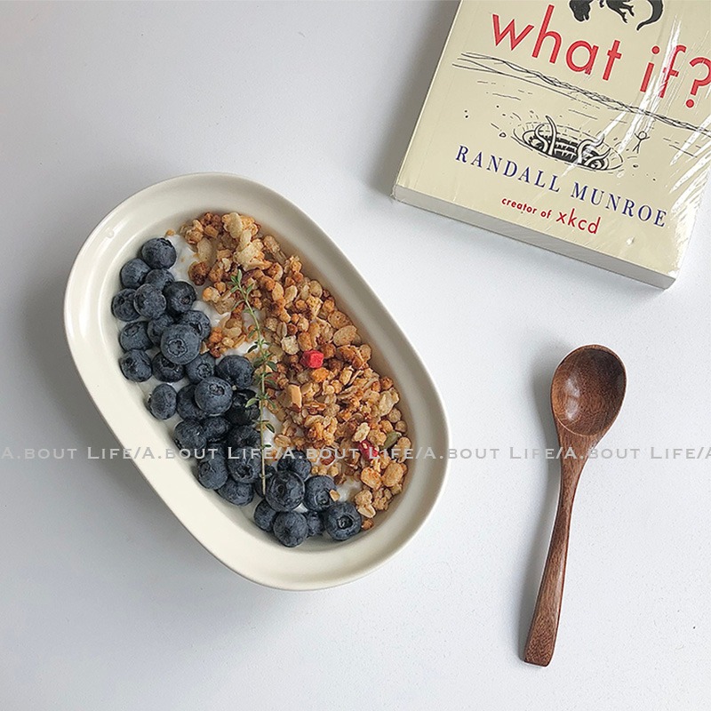 「About Life」折邊橢圓盤 韓國ins風莫蘭迪色啞光陶瓷飯盤沙拉碗-細節圖8