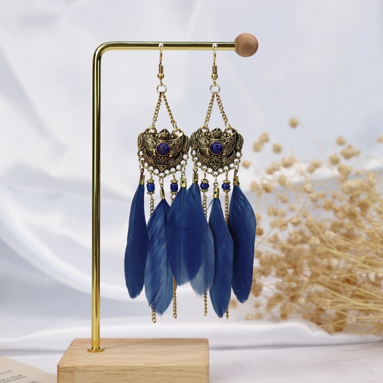 復古度假風ins超仙羽毛耳環 女顯臉小百搭長款耳墜波西米亞耳飾品-細節圖2