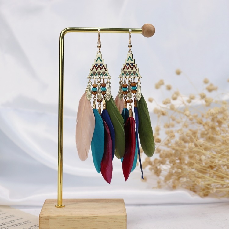 復古度假風ins超仙羽毛耳環 女顯臉小百搭長款耳墜波西米亞耳飾品-細節圖3