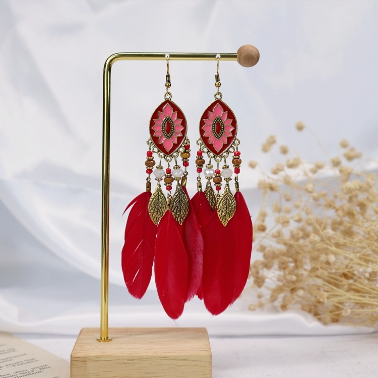 復古度假風ins超仙羽毛耳環 女顯臉小百搭長款耳墜波西米亞耳飾品-細節圖4