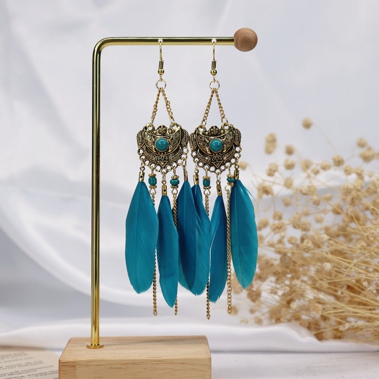 復古度假風ins超仙羽毛耳環 女顯臉小百搭長款耳墜波西米亞耳飾品-細節圖6