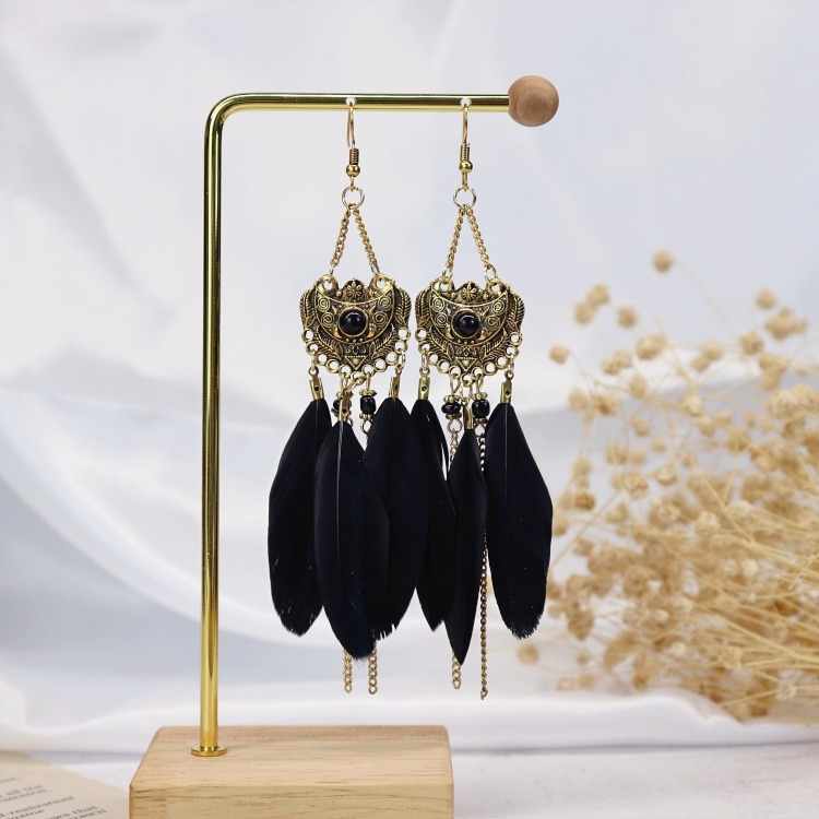 復古度假風ins超仙羽毛耳環 女顯臉小百搭長款耳墜波西米亞耳飾品-細節圖7