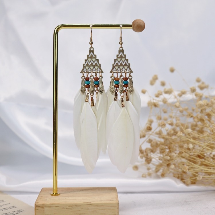 復古度假風ins超仙羽毛耳環 女顯臉小百搭長款耳墜波西米亞耳飾品-細節圖10