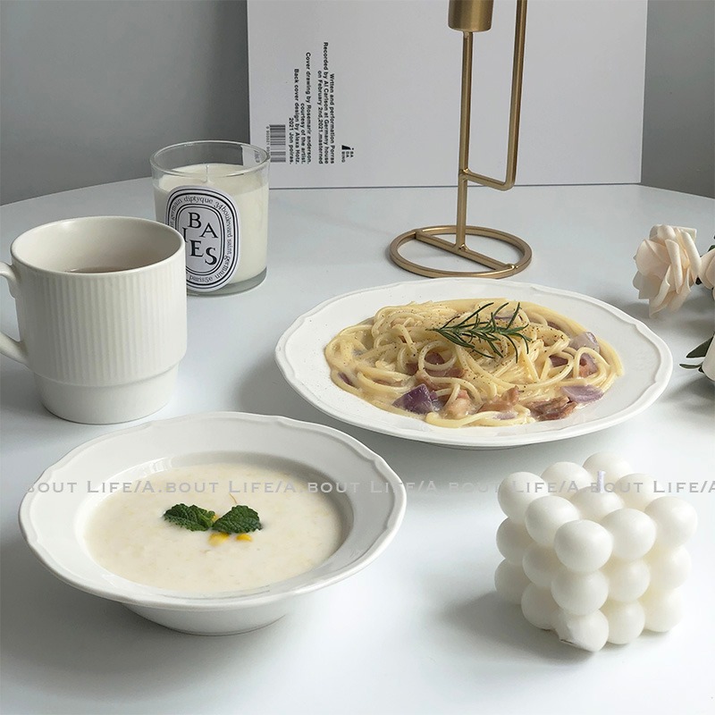 「About Life」法式盤白色花邊深盤 8寸湯盤意麪盤 6寸湯碗麥片碗-細節圖2