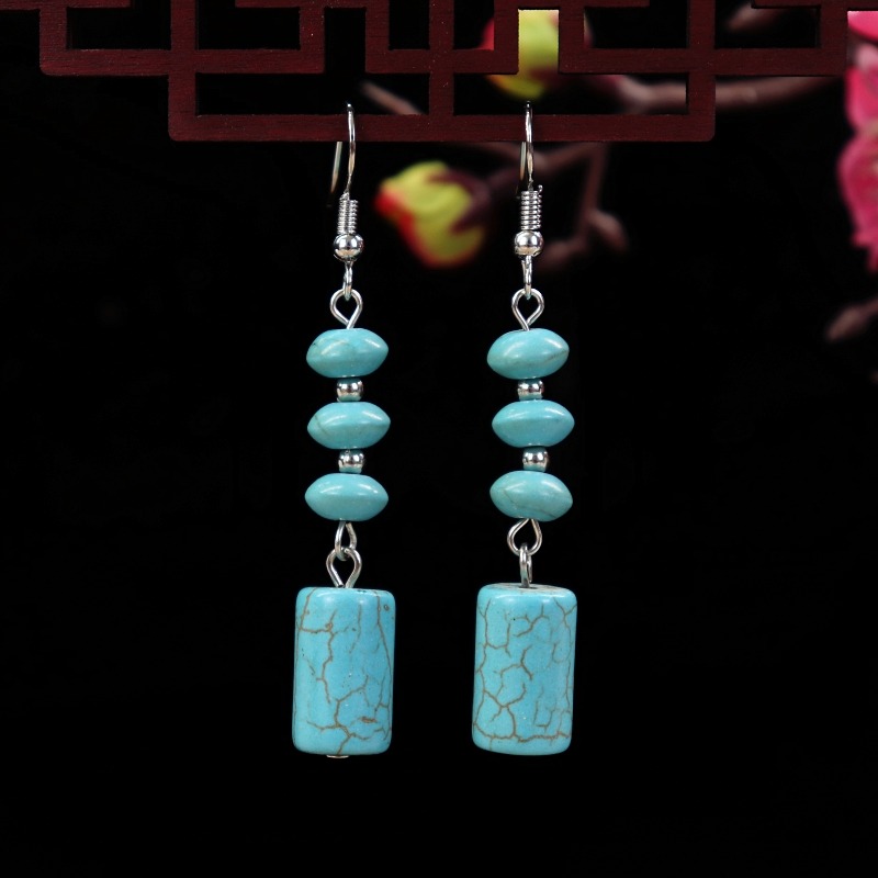 民族風復古原創綠松石耳環女優雅簡約花朵水滴耳墜長款古典耳飾品-細節圖8