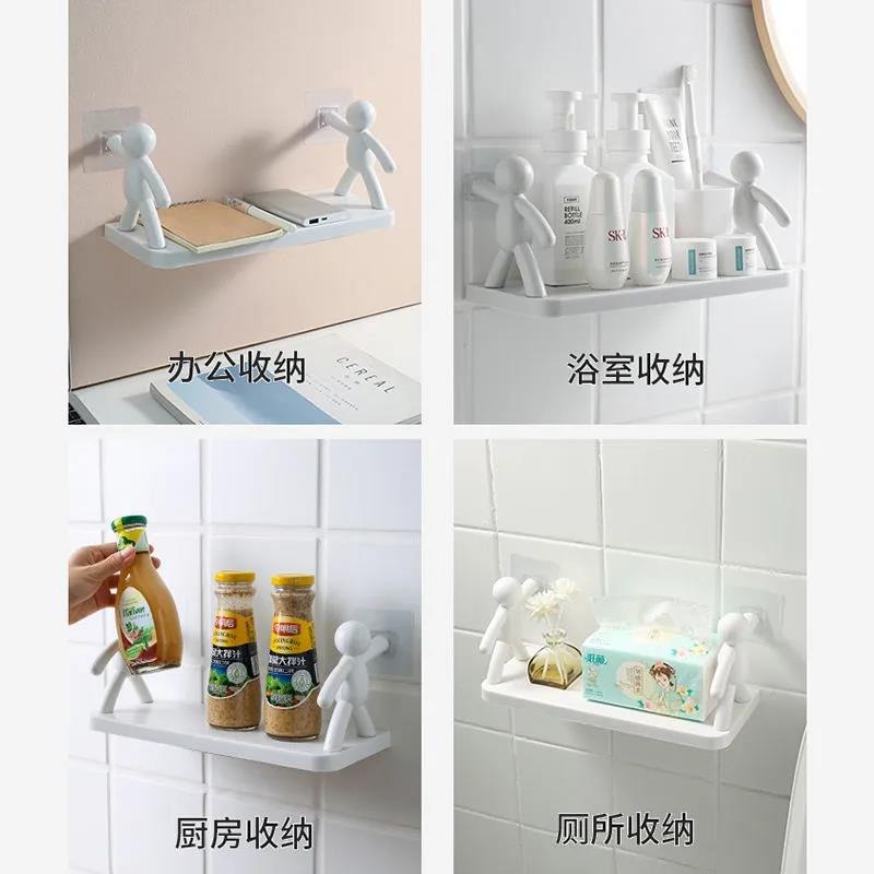 日式壁掛免打孔置物架 家用浴室帶掛鉤收納架廚房調料整理置物架-細節圖3