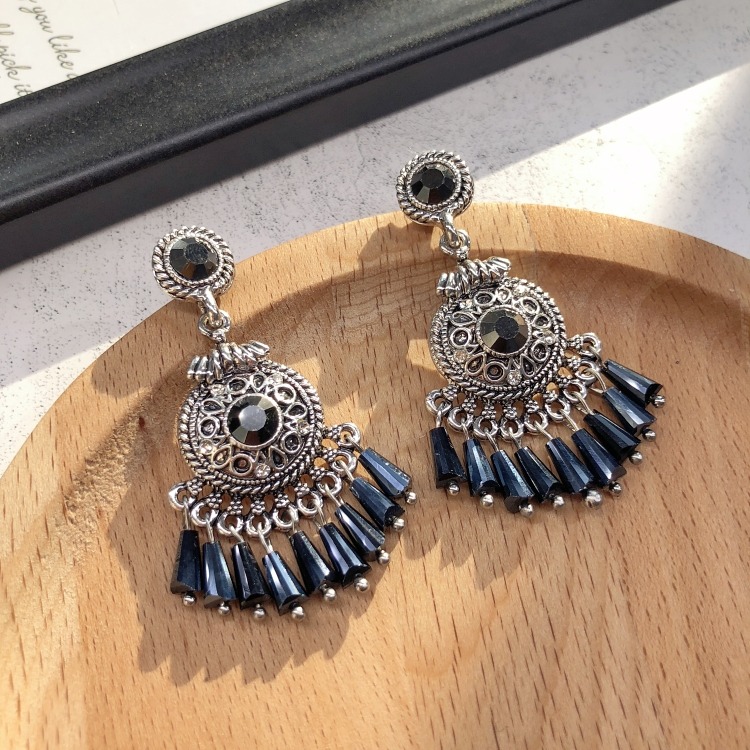 韓國高級感復古水晶流蘇耳釘女簡約氣質百搭個性耳環巴洛克耳飾品-細節圖2