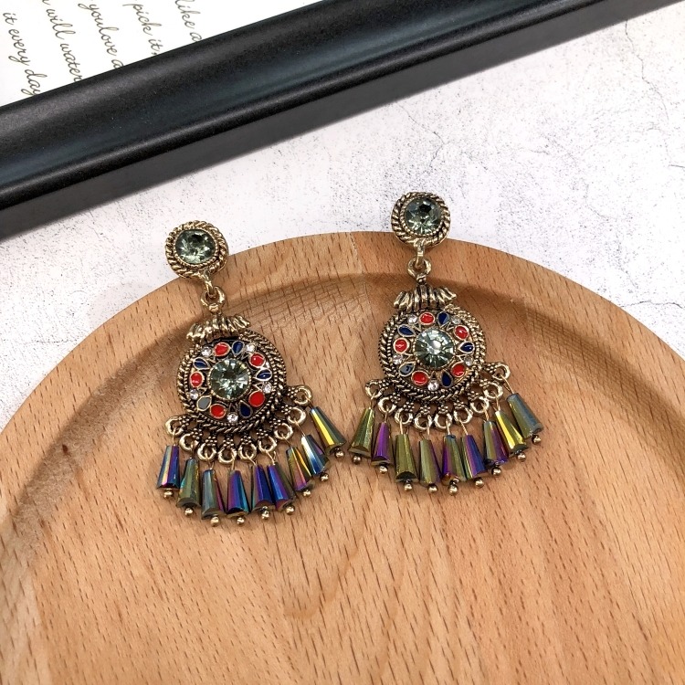 韓國高級感復古水晶流蘇耳釘女簡約氣質百搭個性耳環巴洛克耳飾品-細節圖6