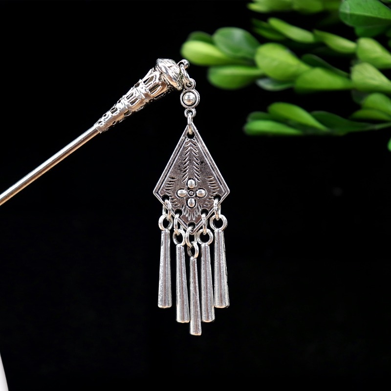 手工復古民族風苗銀發簪女盤發步搖流蘇古風簪子簡約古典宮廷頭飾-細節圖10