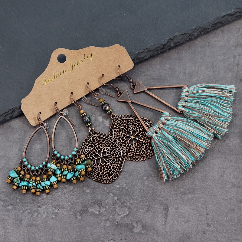 復古波西米亞民族風氣質耳環女長款度假個性顯瘦耳釘百搭耳飾套裝-細節圖7