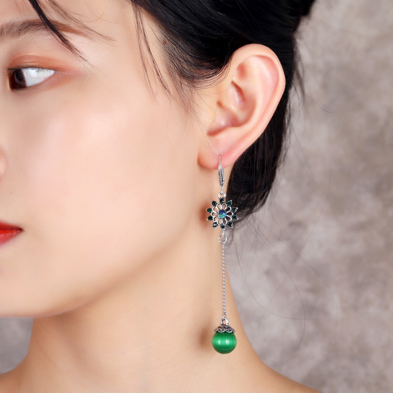 原創復古民族風長款氣質耳墜貓眼石流蘇耳環女簡約百搭鑲鉆耳飾品-細節圖3