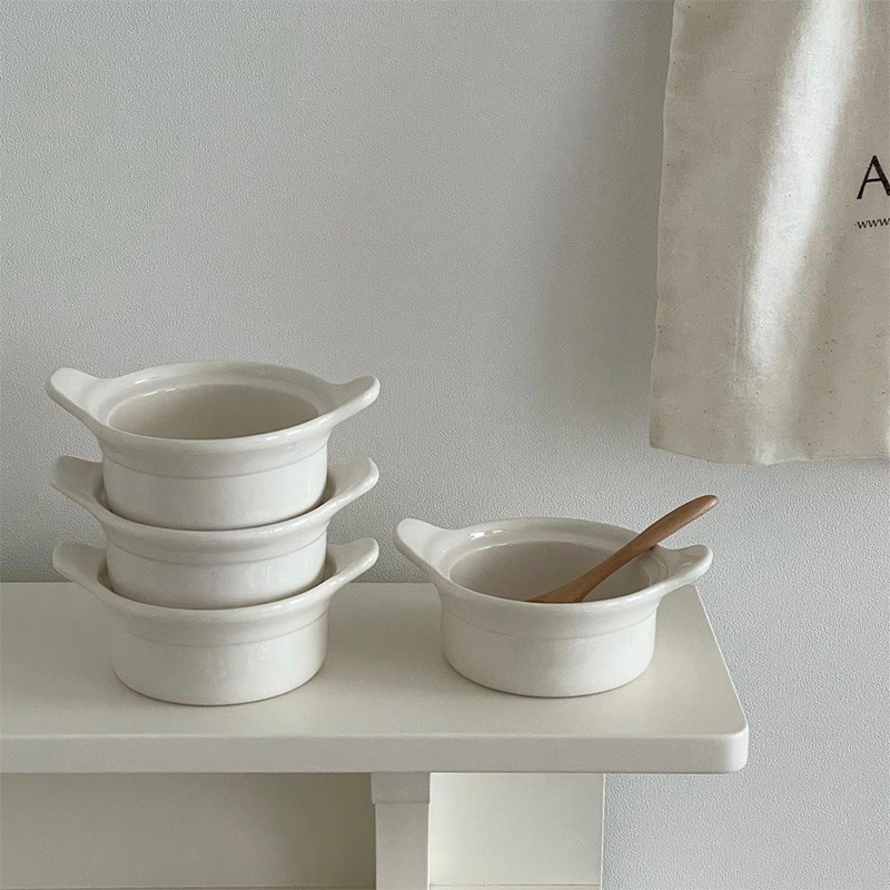「About Life」白色簡約雙耳燉盅陶瓷甜品碗 ins湯碗烤碗  早餐碗-細節圖4