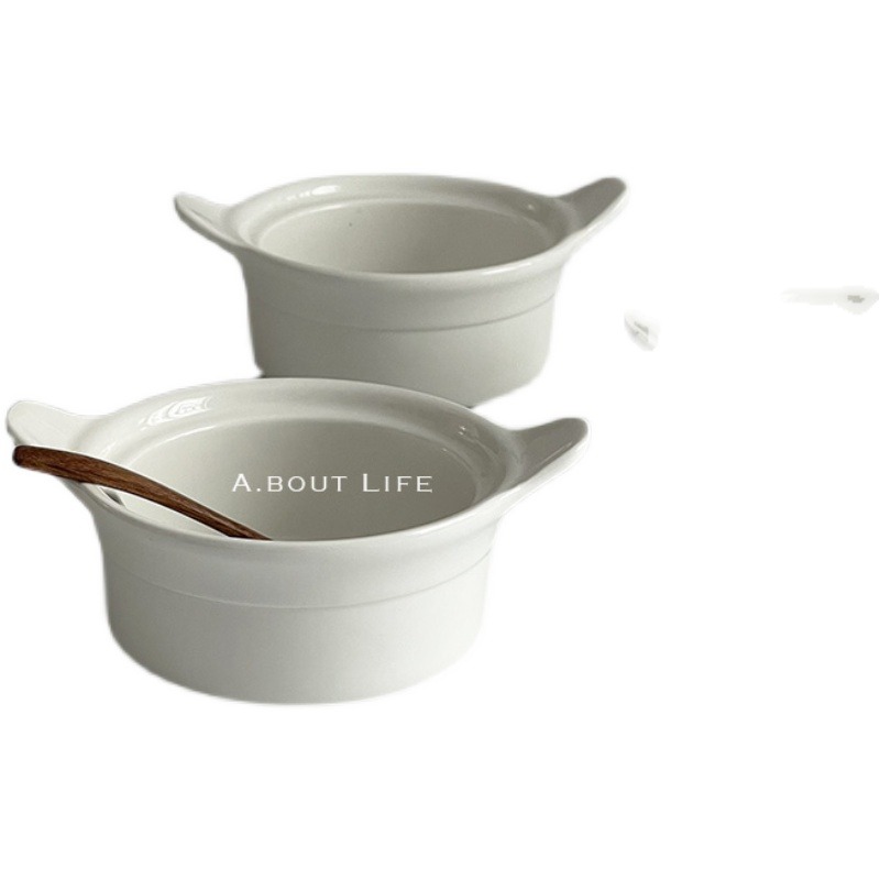 「About Life」白色簡約雙耳燉盅陶瓷甜品碗 ins湯碗烤碗  早餐碗-細節圖5
