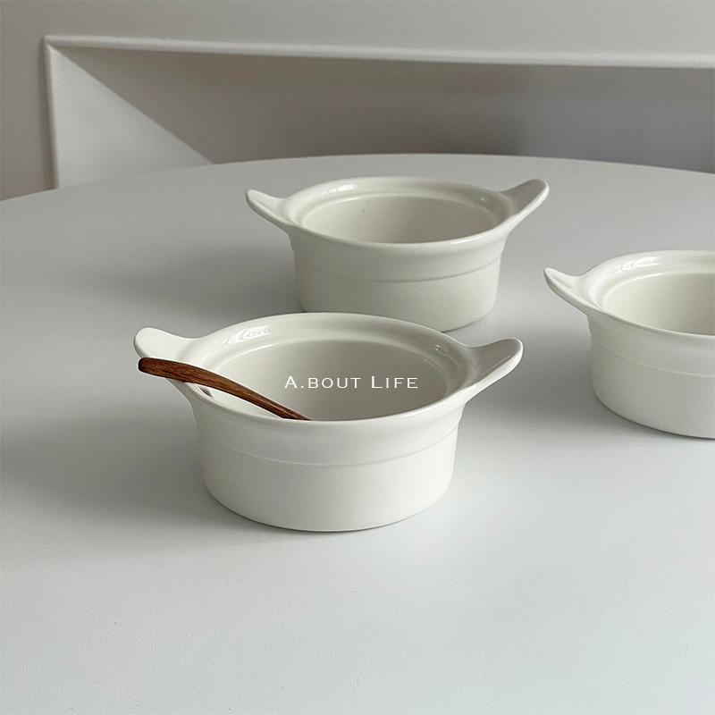 「About Life」白色簡約雙耳燉盅陶瓷甜品碗 ins湯碗烤碗  早餐碗-細節圖6
