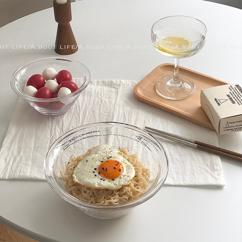 「About Life」翻邊耐熱鋼化玻璃碗 ins沙拉碗水果碗早餐麥片碗-細節圖3