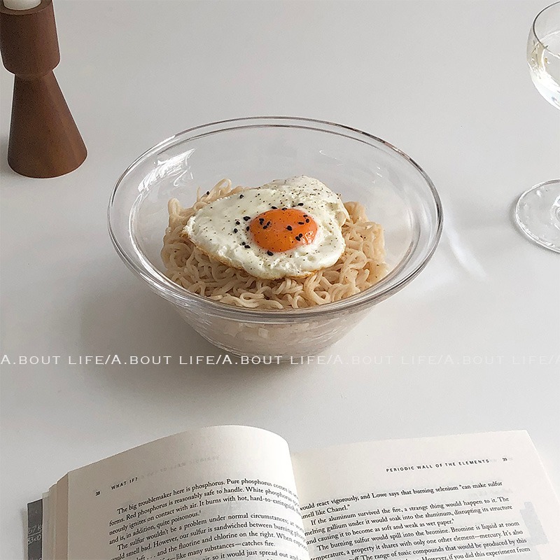 「About Life」翻邊耐熱鋼化玻璃碗 ins沙拉碗水果碗早餐麥片碗-細節圖7