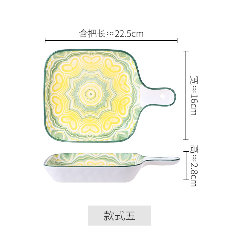 波西米亞陶瓷烤盤烤箱用披薩盤子單把創意家用帶手柄盤微波爐餐具-細節圖7