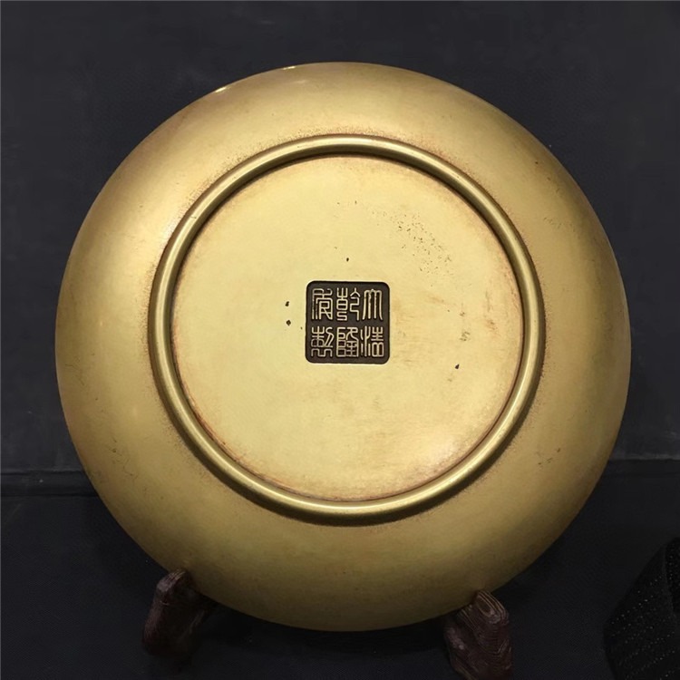 古玩銅器百福圖銅碟盤收藏品擺件高浮雕刻百福迎春圖純銅裝飾擺放-細節圖3