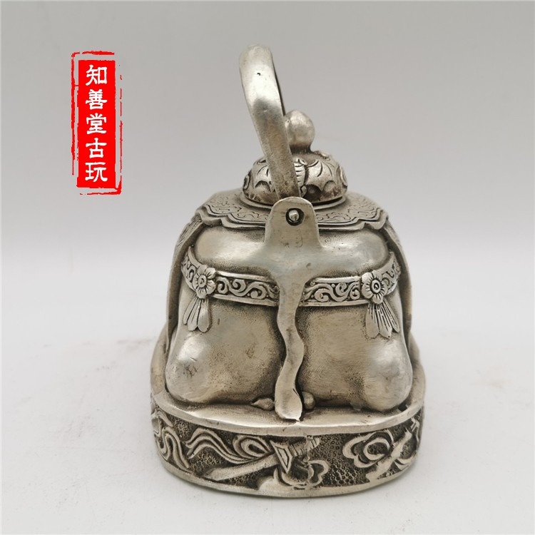 古玩雜項吉祥如意銀茶壺酒壺老銀手提樑大象水壺風水居家擺件收藏-細節圖3