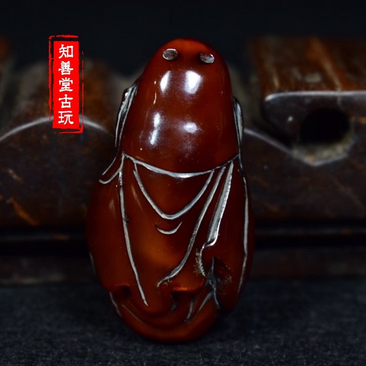 牛角關公頭吊墜掛件?牛角手把件文玩角雕小件古玩仿古老角雕佛頭-細節圖2