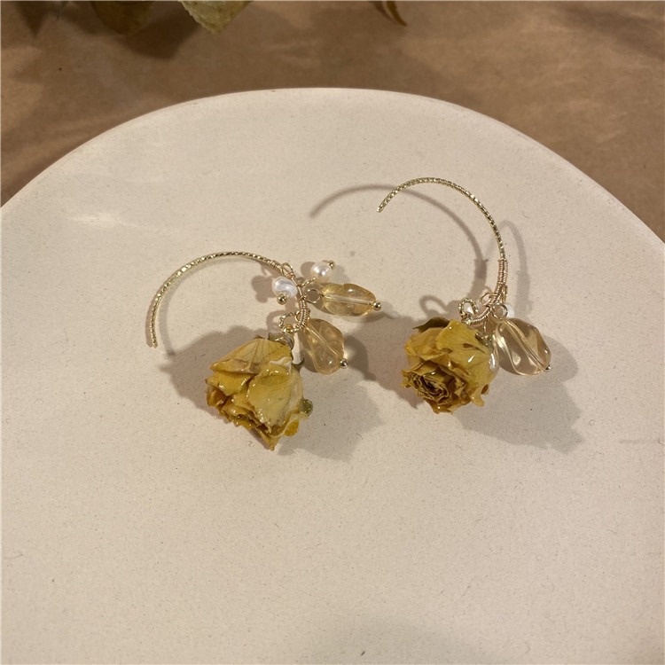 ins優雅氣質永生花耳環耳釘復古森系玫瑰花朵淡水珍珠手鏈飾品女-細節圖8