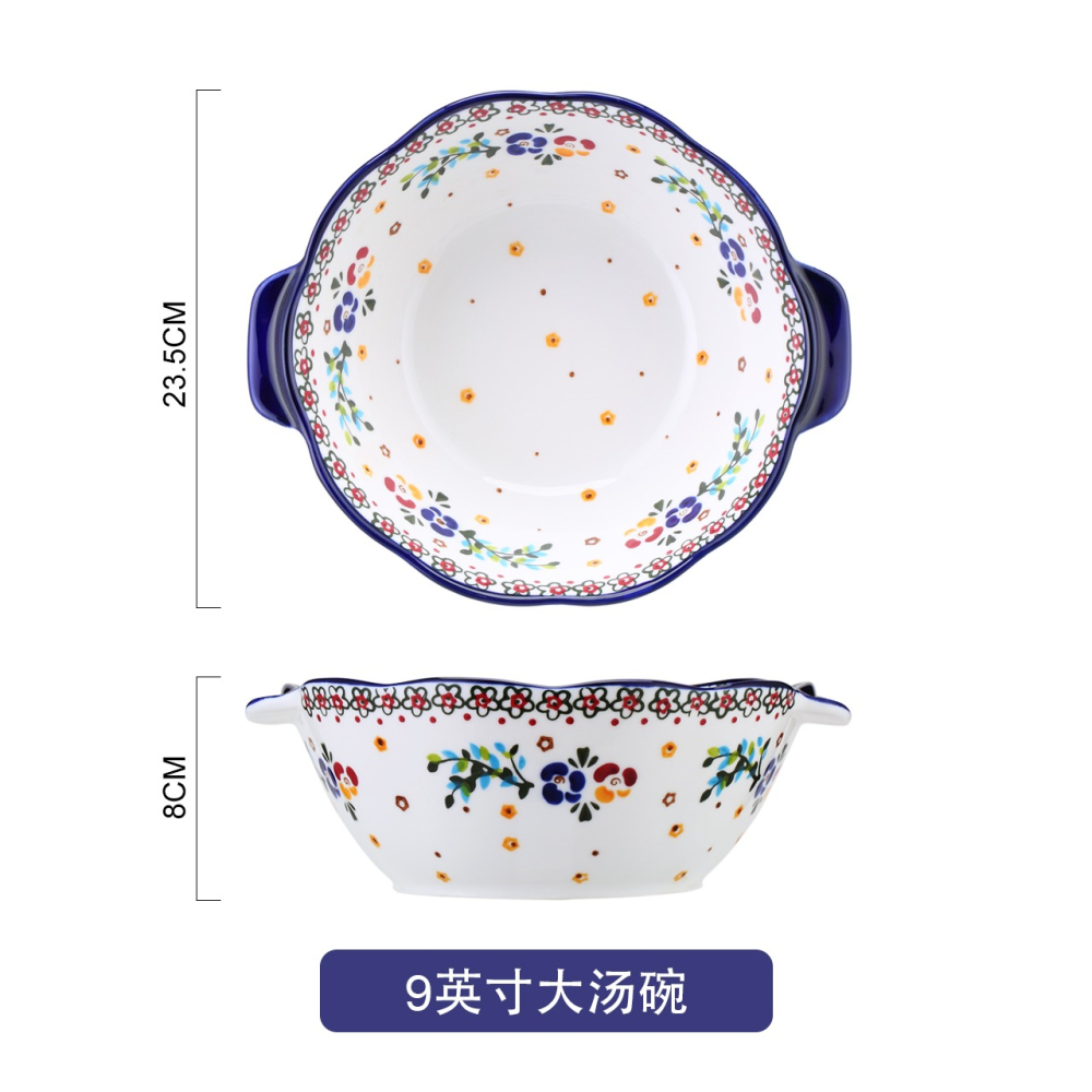 波蘭雙耳盤子家用創意個性烤箱微波爐瓷焗飯盤陶瓷餐具北歐湯盤-細節圖9
