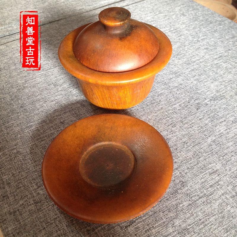 仿骨雕角雕精品金絲牛角茶杯手工精雕高檔古玩雜項牛角把件收藏-細節圖3
