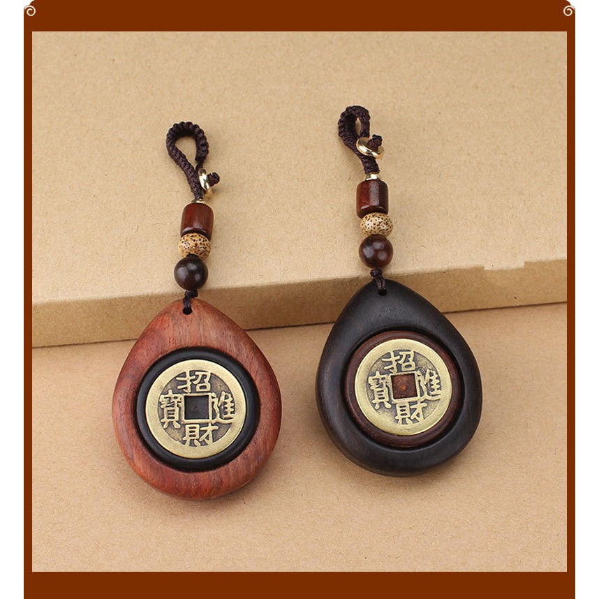 天然黑檀木銅錢汽車鑰匙扣男女復古高檔包掛手把件可旋轉掛件掛飾-細節圖9