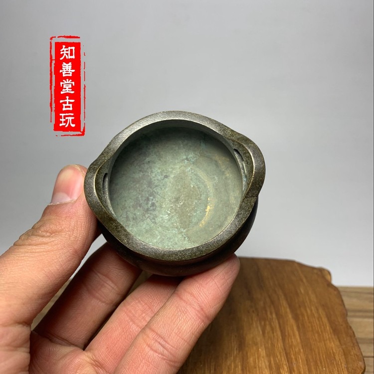 古董銅器銅爐老式宣德爐手工傳世老皮殼包漿小沖耳三腳銅香爐收藏-細節圖2